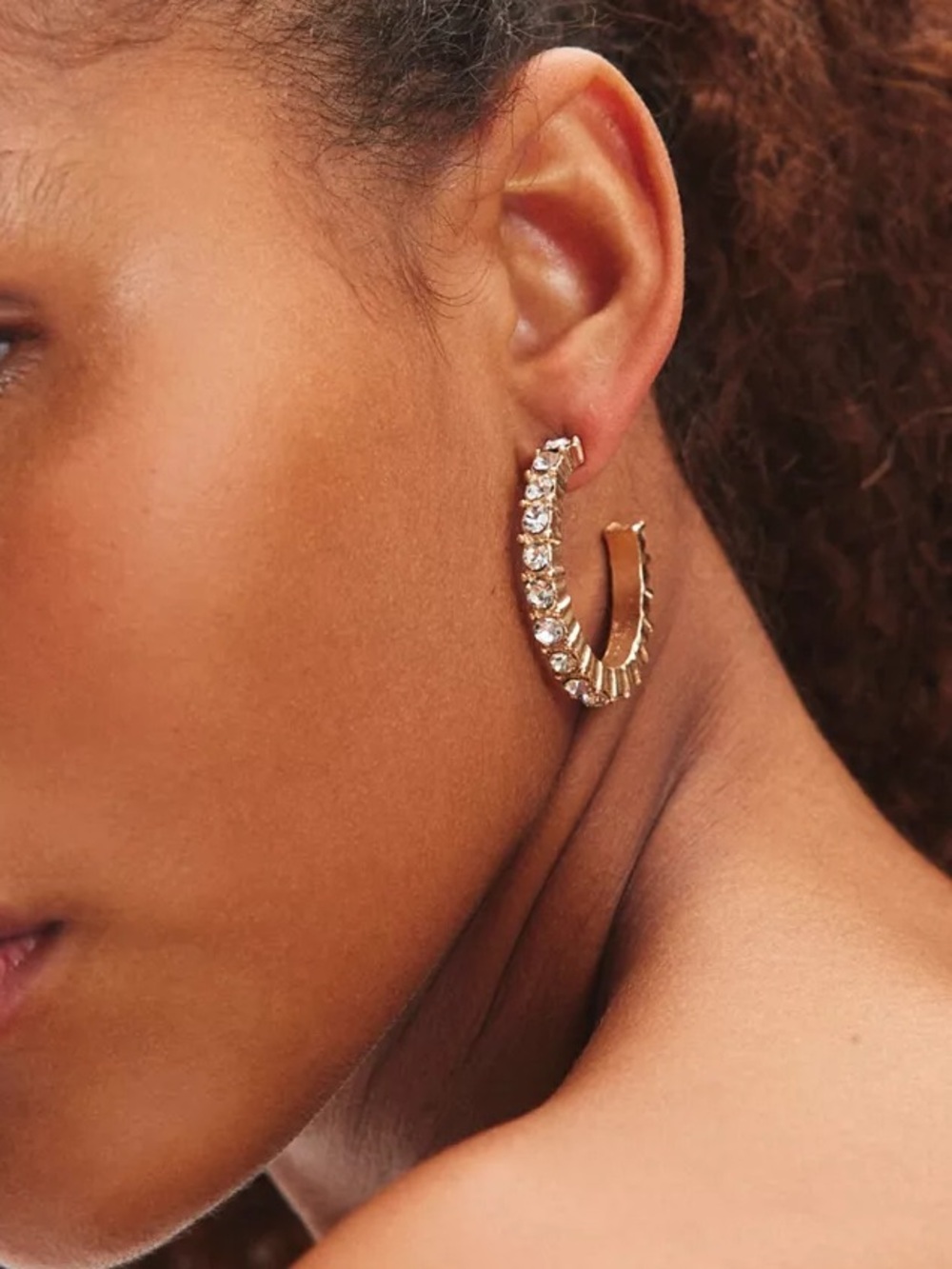 URBAN OUTFITTERS Rhinestone Hoop Earring Gold Crystal-Embellished